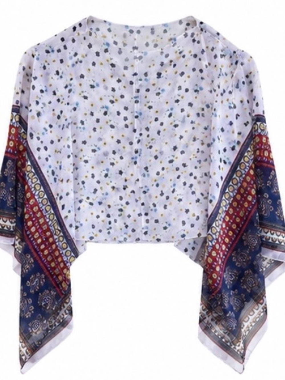 Boho Sheer Floral Kimono Sleeve Blouse